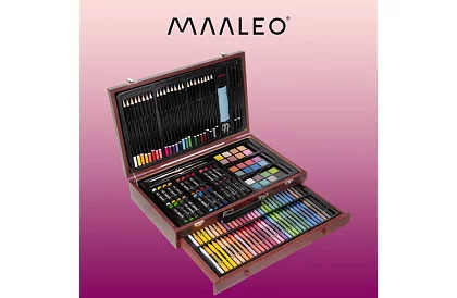 Set de desen în valiză din lemn - 148 piese