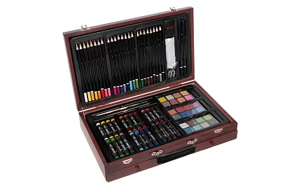 Set de desen în valiză din lemn - 148 piese