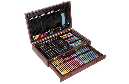 Set de desen în valiză din lemn - 148 piese