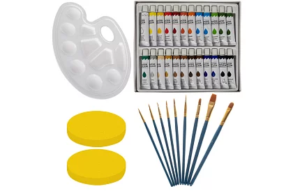 Set de pictură artistică de 45 de piese într-o cutie din lemn cu suport