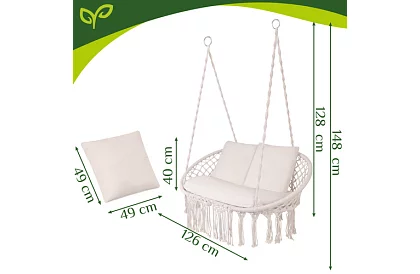 Leagăn de grădină cu două locuri cu perne - până la 300 kg