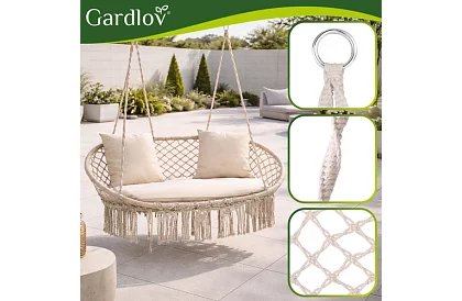 Leagăn de grădină cu două locuri cu perne - până la 300 kg