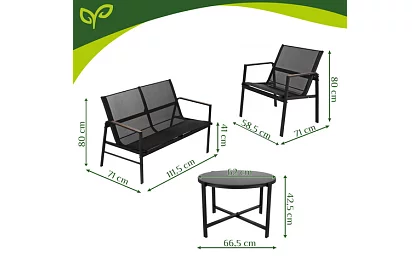Mobilier de grădină MORENO – masă + 2 scaune + canapea
