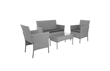 Set de mobilier de grădină – masă, canapea, 2 scaune – gri
