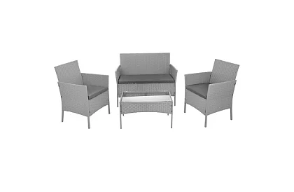 Set de mobilier de grădină – masă, canapea, 2 scaune – gri
