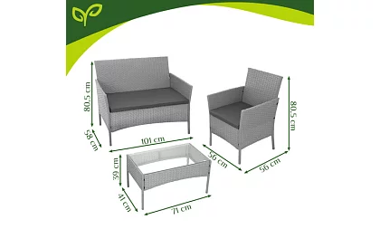 Set de mobilier de grădină – masă, canapea, 2 scaune – gri