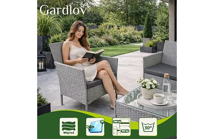 Set de mobilier de grădină – masă, canapea, 2 scaune – gri