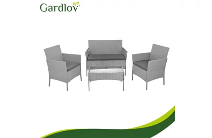 Set de mobilier de grădină – masă, canapea, 2 scaune – gri