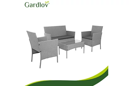 Set de mobilier de grădină – masă, canapea, 2 scaune – gri