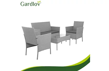 Set de mobilier de grădină – masă, canapea, 2 scaune – gri