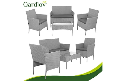 Set de mobilier de grădină – masă, canapea, 2 scaune – gri
