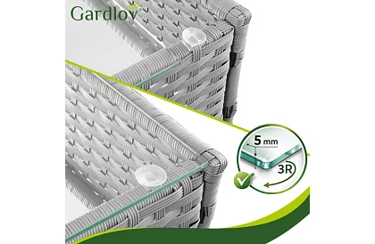 Set de mobilier de grădină – masă, canapea, 2 scaune – gri