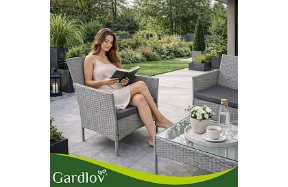 Set de mobilier de grădină – masă, canapea, 2 scaune – gri