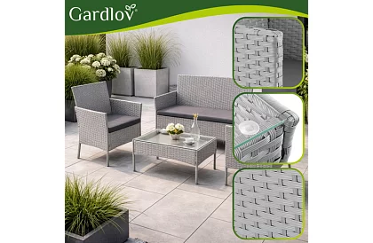 Set de mobilier de grădină – masă, canapea, 2 scaune – gri