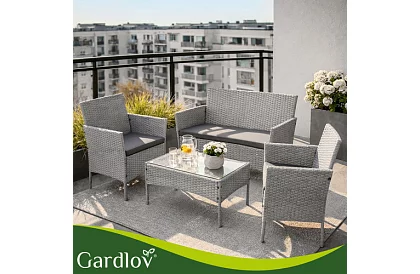 Set de mobilier de grădină – masă, canapea, 2 scaune – gri