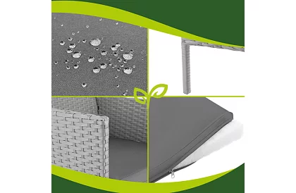 Set de mobilier de grădină – masă, canapea, 2 scaune – gri