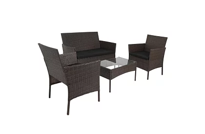 Set de mobilier de grădină – masă, canapea, 2 scaune – maro