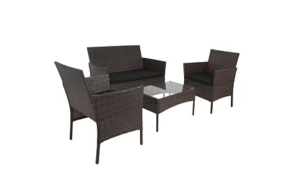 Set de mobilier de grădină – masă, canapea, 2 scaune – maro