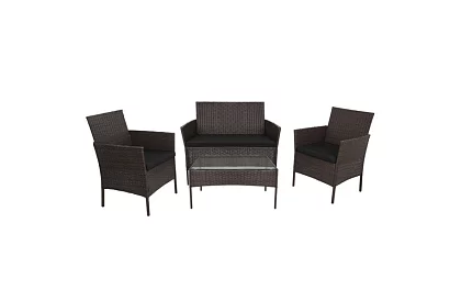 Set de mobilier de grădină – masă, canapea, 2 scaune – maro