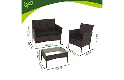 Set de mobilier de grădină – masă, canapea, 2 scaune – maro