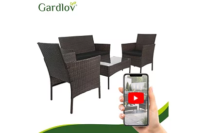 Set de mobilier de grădină – masă, canapea, 2 scaune – maro