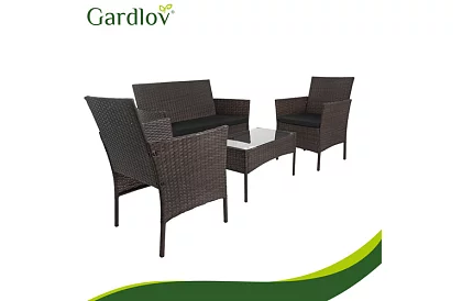 Set de mobilier de grădină – masă, canapea, 2 scaune – maro