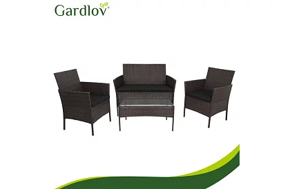Set de mobilier de grădină – masă, canapea, 2 scaune – maro