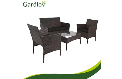 Set de mobilier de grădină – masă, canapea, 2 scaune – maro