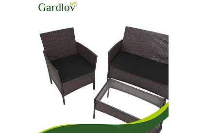Set de mobilier de grădină – masă, canapea, 2 scaune – maro