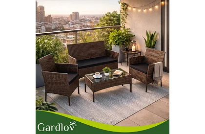 Set de mobilier de grădină – masă, canapea, 2 scaune – maro