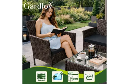 Set de mobilier de grădină – masă, canapea, 2 scaune – maro