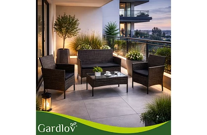 Set de mobilier de grădină – masă, canapea, 2 scaune – maro