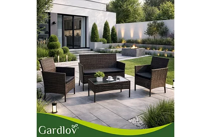 Set de mobilier de grădină – masă, canapea, 2 scaune – maro