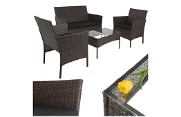 Set de mobilier de grădină – masă, canapea, 2 scaune – maro