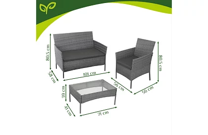 Set de mobilier de grădină – masă, canapea, 2 scaune – gri închis