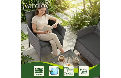 Set de mobilier de grădină – masă, canapea, 2 scaune – gri închis