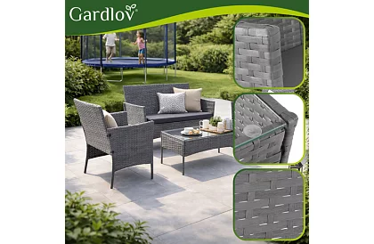 Set de mobilier de grădină – masă, canapea, 2 scaune – gri închis