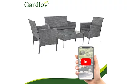 Set de mobilier de grădină – masă, canapea, 2 scaune – gri închis