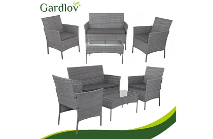 Set de mobilier de grădină – masă, canapea, 2 scaune – gri închis