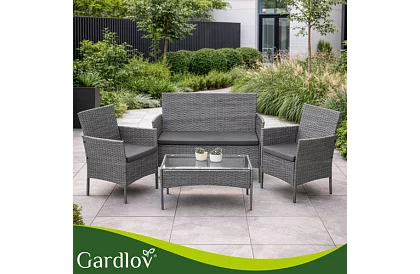 Set de mobilier de grădină – masă, canapea, 2 scaune – gri închis