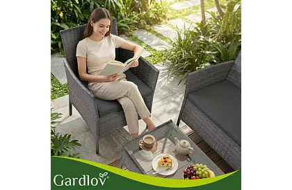 Set de mobilier de grădină – masă, canapea, 2 scaune – gri închis