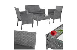 Set de mobilier de grădină – masă, canapea, 2 scaune – gri închis