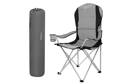 Scaun de pescuit pliabil cu brațe - gri-negru