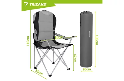 Scaun de pescuit pliabil cu brațe - gri-negru