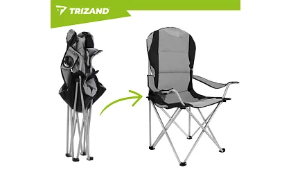 Scaun de pescuit pliabil cu brațe - gri-negru