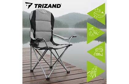 Scaun de pescuit pliabil cu brațe - gri-negru