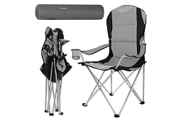 Scaun de pescuit pliabil cu brațe - gri-negru
