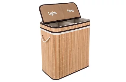 Coș de rufe din bambus – cu două compartimente 100 L