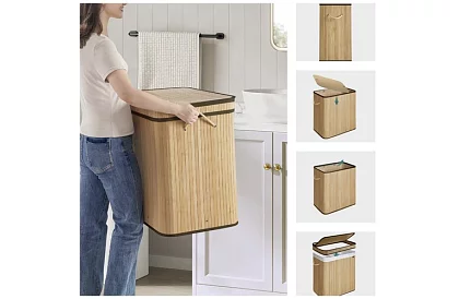 Coș de rufe din bambus – cu două compartimente 100 L