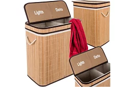 Coș de rufe din bambus – cu două compartimente 100 L